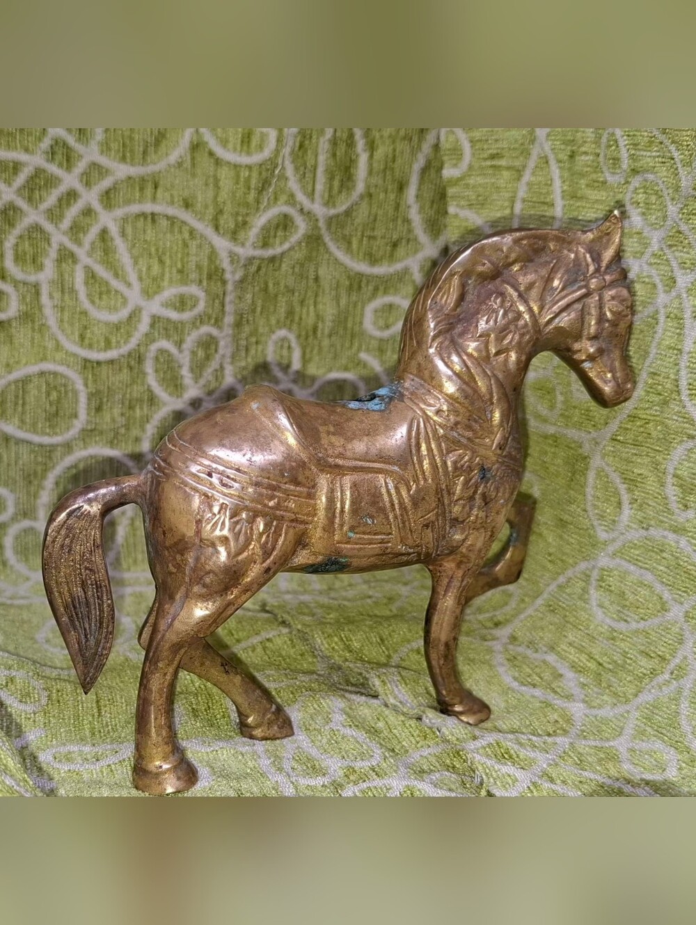 Brass Horse Figurine in Aged Gold Tone
